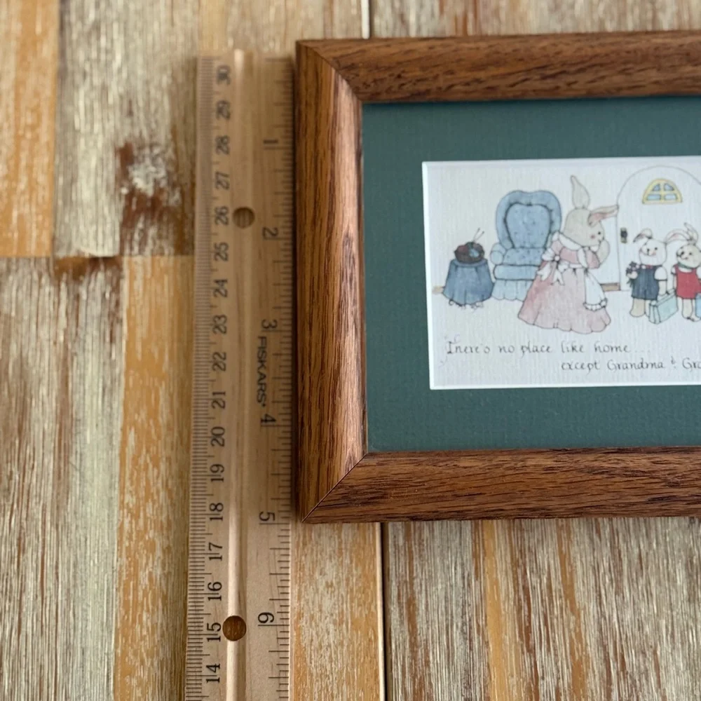 Vintage Yours Mine Ours Framed Bunny Print Message To Grandma And Grandpa